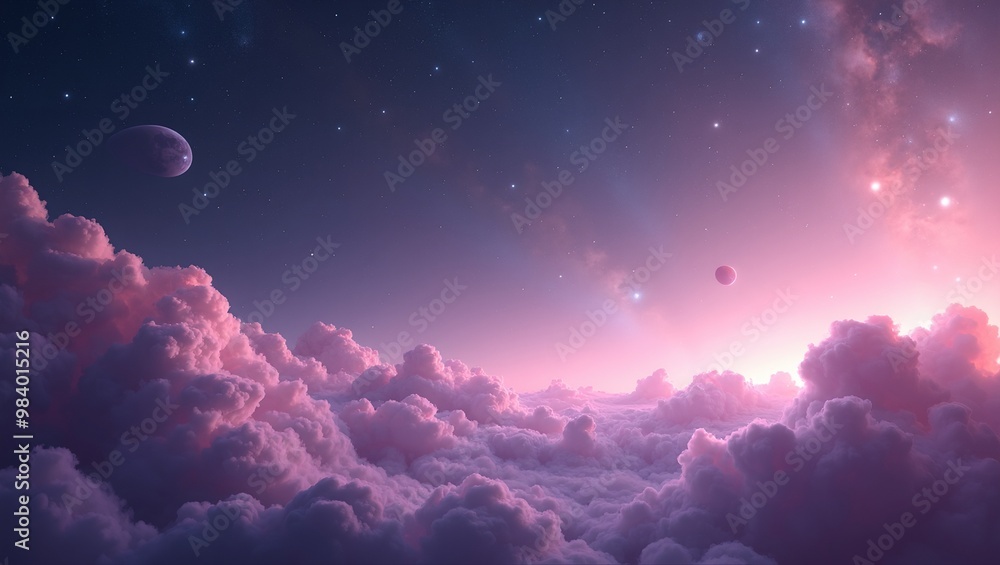 Tranquil space scene with pink nebula and scattered stars Tranquil space scene with pink nebula and scattered stars