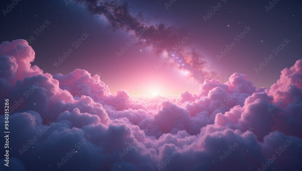 Tranquil space scene with pink nebula and scattered stars Tranquil space scene with pink nebula and scattered stars
