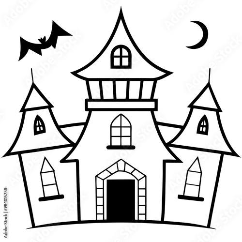 spooky haunted house outline coloring book page line art drawing