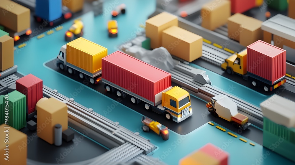 3D Low Poly Delivery Trucks with Shipping Containers 3D Low Poly Delivery Trucks with Shipping Containers