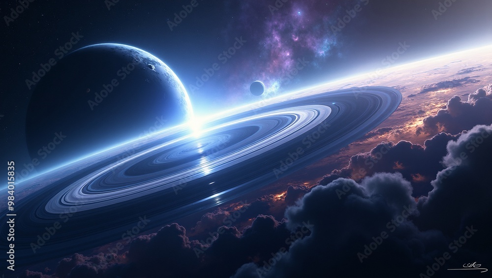 custom made wallpaper toronto digitalGlowing planetary ring system with gas giants moons and nebula clouds in vibrant hues