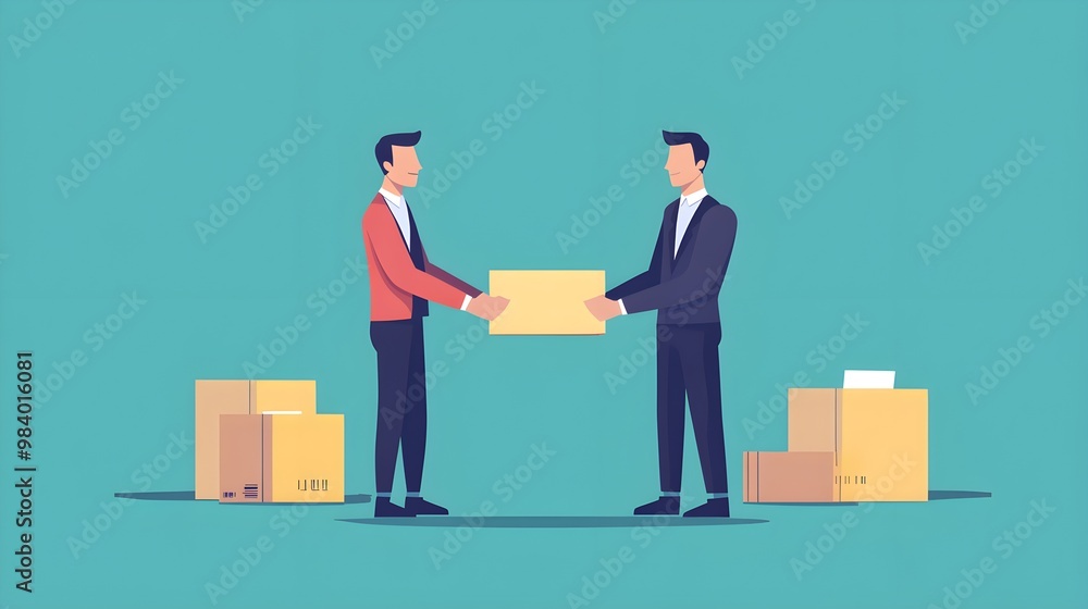 Businessmen Handing Over Package Delivery Service Concept Illustration Businessmen Handing Over Package Delivery Service Concept Illustration