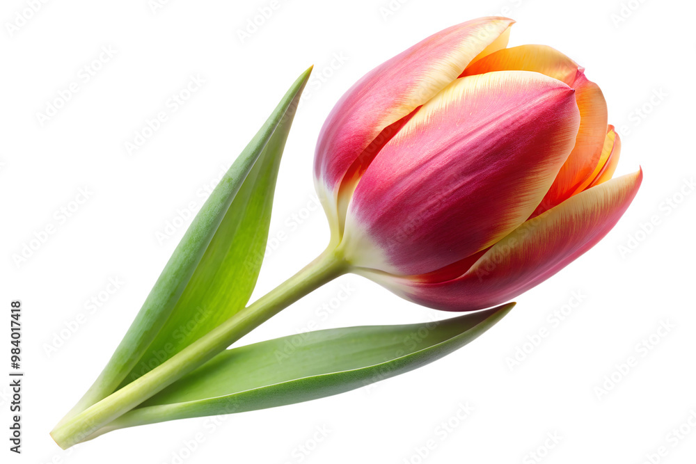 Fototapeta premium Red and yellow tulip in bloom isolated on transparent background