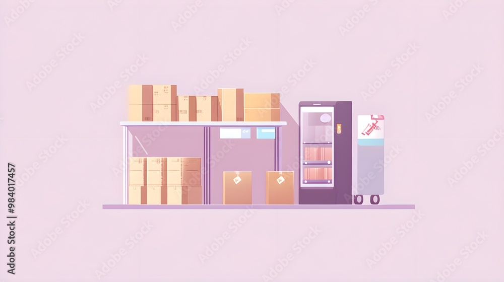 Warehouse Interior with Cardboard Boxes and Storage Units Warehouse Interior with Cardboard Boxes and Storage Units