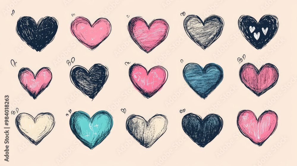 Adorable Hand-Drawn Sketched Hearts: Doodle Valentine Heart Shapes for Greeting Cards and Valentine’s Day Designs Adorable Hand-Drawn Sketched Hearts: Doodle Valentine Heart Shapes for Greeting Cards and Valentine’s Day Designs