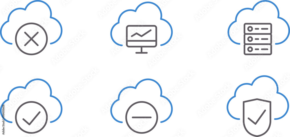 Network cloud icon set. Icons for cloud computing technology and software API, Data analytics icon set. Big data analysis technology symbol Network cloud icon set. Icons for cloud computing technology and software API, Data analytics icon set. Big data analysis technology symbol