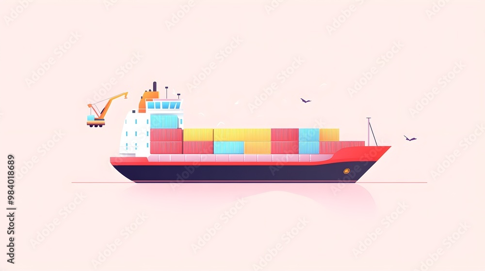 Cargo Ship with Containers and Crane Illustration Cargo Ship with Containers and Crane Illustration