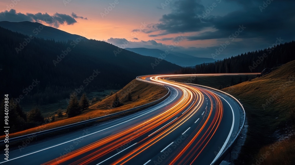 Serene Twilight Drive Through Winding Mountain Road Serene Twilight Drive Through Winding Mountain Road