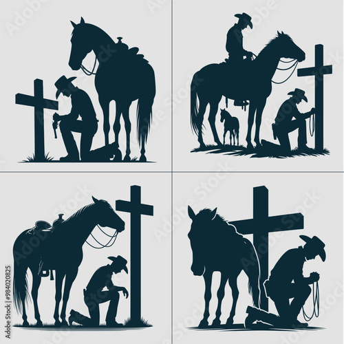 Cowboy Kneeling in the cross svg File, Kneeling Cowboy svg, Rodeo Boy svg, Western Cowboy Svg, Kneeling svg, Kneeling Praying, Cowboy Svg