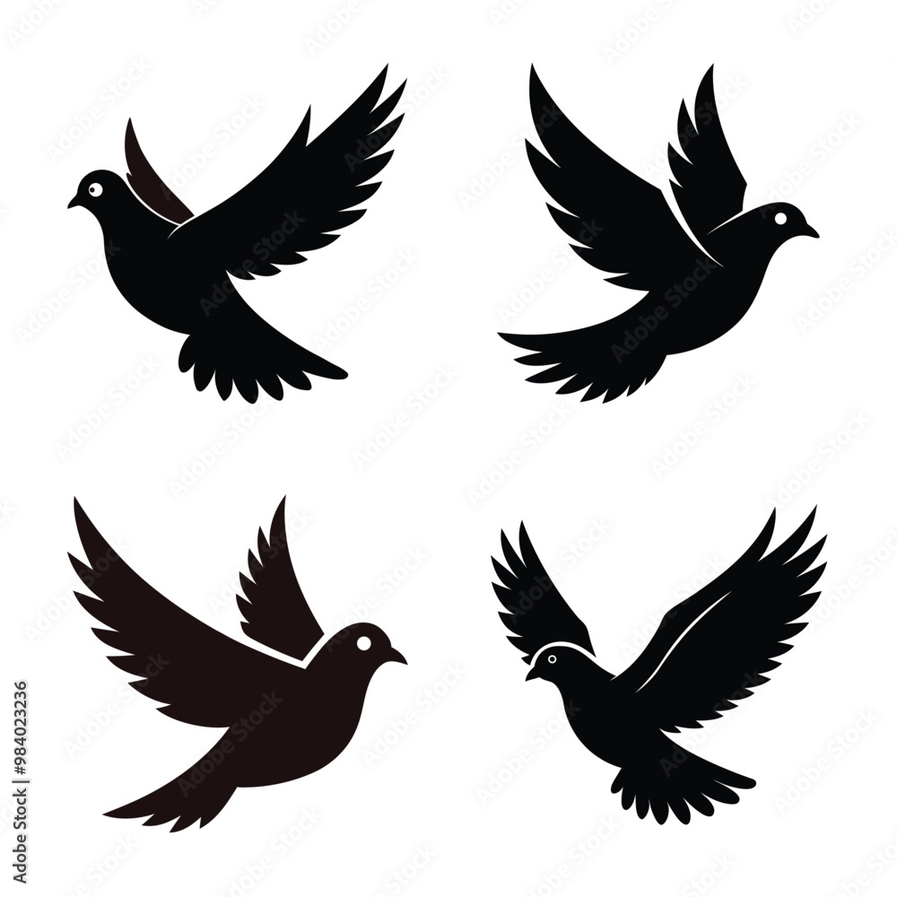Obraz premium Silhouette Flying pigeon set . art & Illustration.