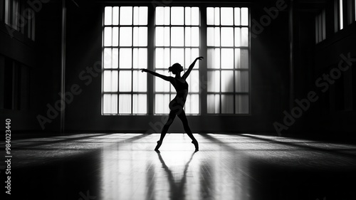 A dancer practicing in an empty studio