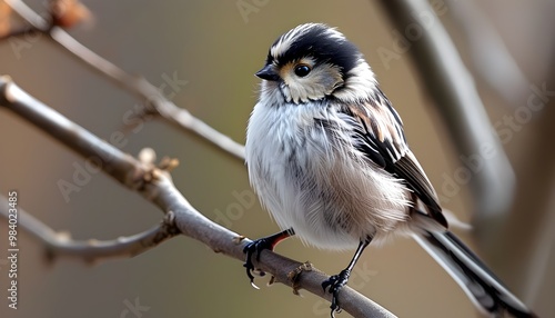 Juvenile Long-tailed Tit Perched Gracefully in Its Natural Habitat photo