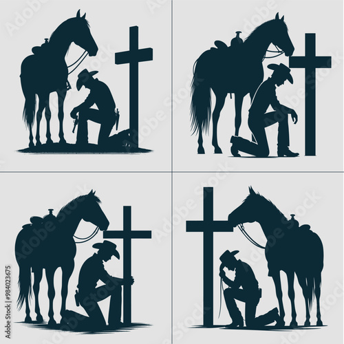 Cowboy Kneeling in the cross svg File, Kneeling Cowboy svg, Rodeo Boy svg, Western Cowboy Svg, Kneeling svg, Kneeling Praying, Cowboy Svg