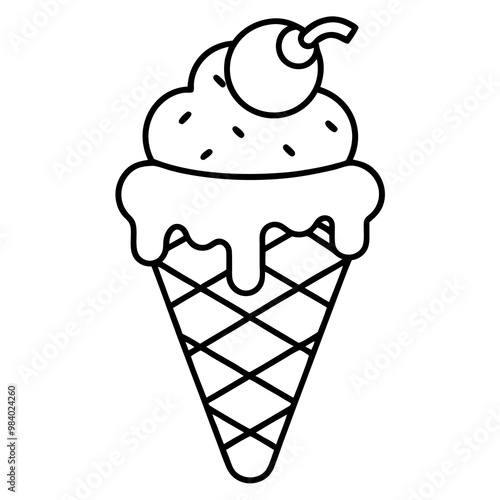 summer dessert waffle cone outline coloring book page line art drawing