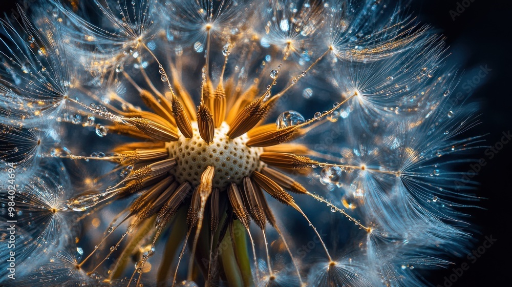 Obraz premium Dew-Kissed Dandelion: A Macro Perspective