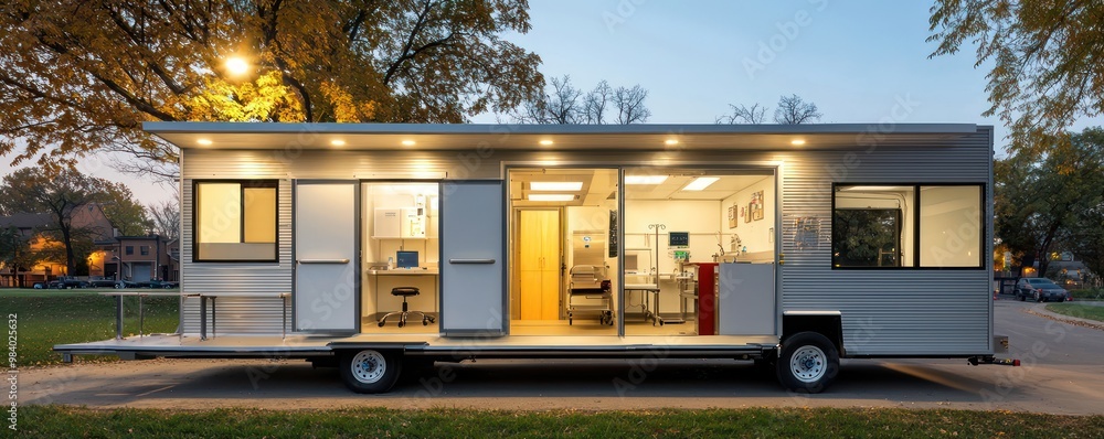 A mobile health clinic with James Hardie siding, designed to travel to ...