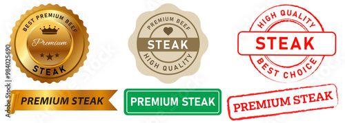 Premium quality steak best meat beef sticker stamp badges colorful sign logo restaurant design set collection illustration