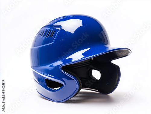 Blue baseball helmet on white background