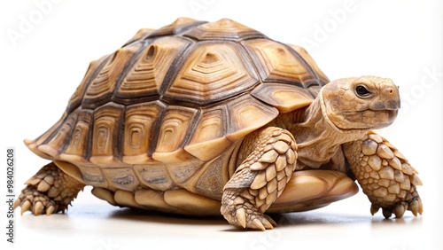 African spurred sulcata tortoise on white background