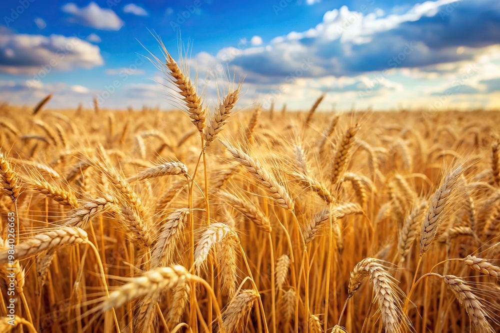 Agricultural field with ripe wheat ready for harvest, captured at a tilted angle Agricultural field with ripe wheat ready for harvest, captured at a tilted angle
