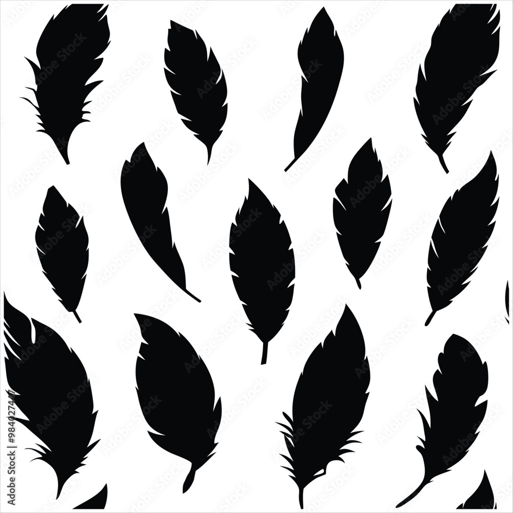 Seamless Fluffy Feathers and Plume Quills Silhouettes. Seamless Fluffy Feathers and Plume Quills Silhouettes.