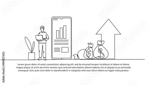 Continuous one line design of financial growth. Minimalist style vector illustration on white background.