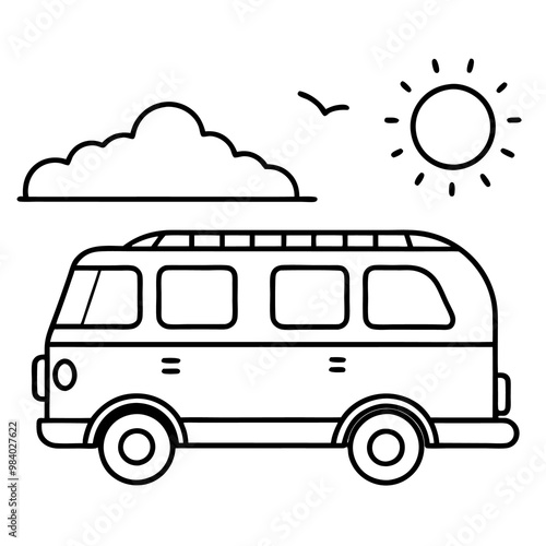 summer van outline coloring book page line art drawing