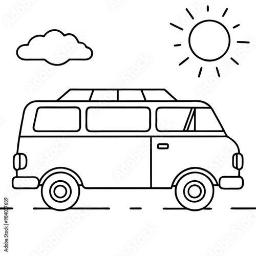 summer van outline coloring book page line art drawing photo