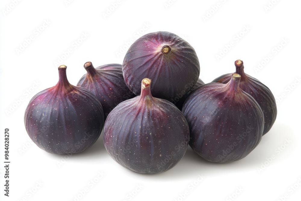 Obraz premium Generate an image of six deep purple figs arranged in a small pile