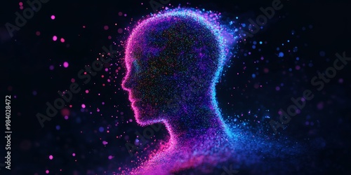 Abstract Human Figure Composed of Neon Particles