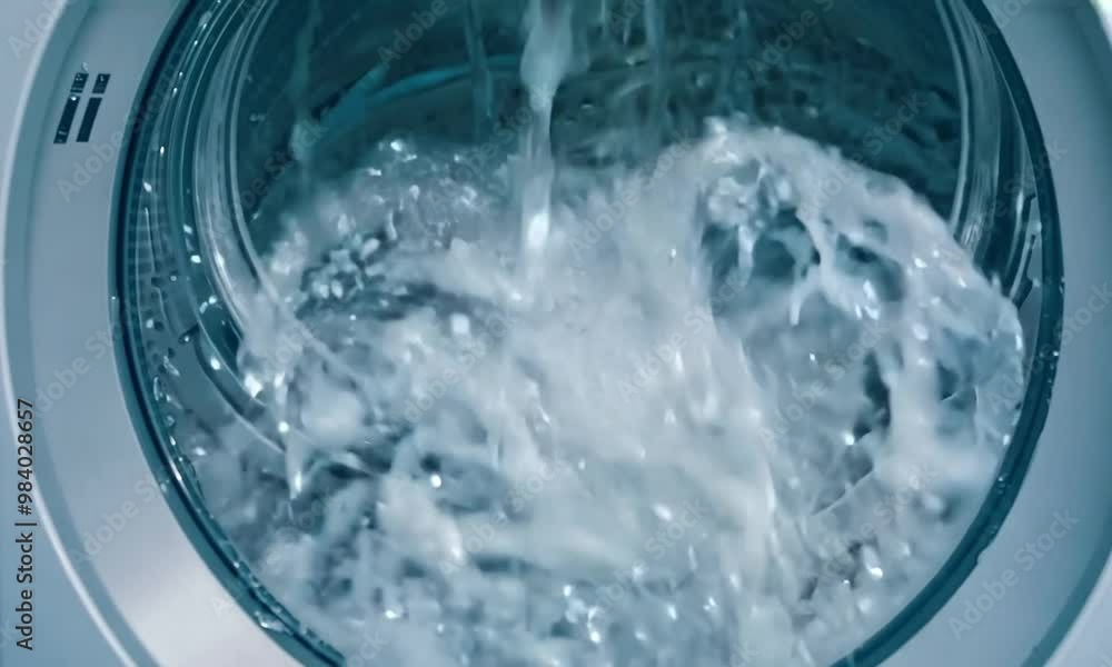 Washing Machine Drum. Flowing Water and Splashing Action Washing Machine Drum. Flowing Water and Splashing Action