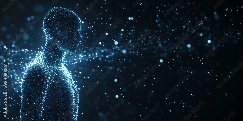 Abstract human in digital space with particle effects Abstract human in digital space with particle effects