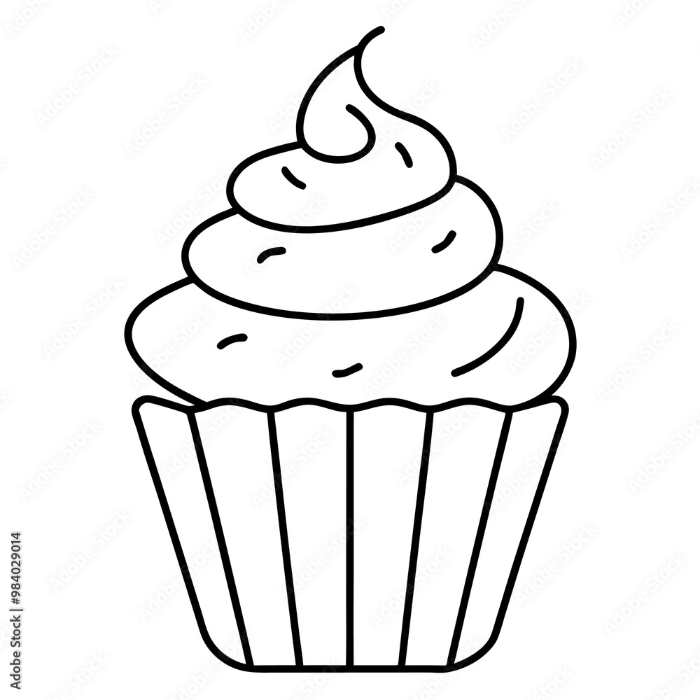 sweet cupcake with cream outline coloring book page line art drawing sweet cupcake with cream outline coloring book page line art drawing