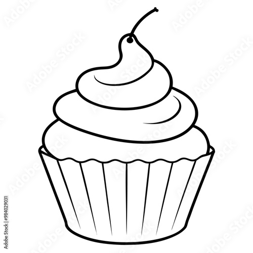 sweet cupcake with cream outline coloring book page line art drawing