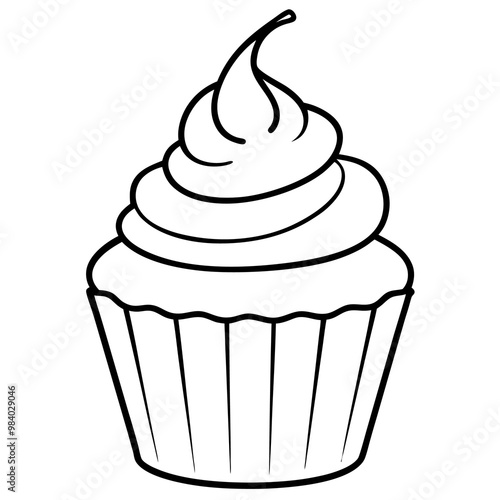 sweet cupcake with cream outline coloring book page line art drawing