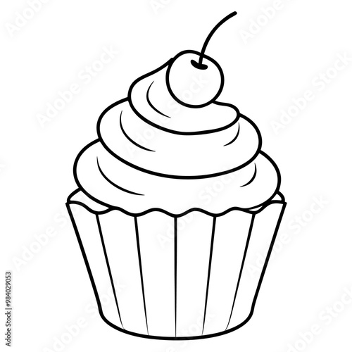 sweet cupcake with cream outline coloring book page line art drawing