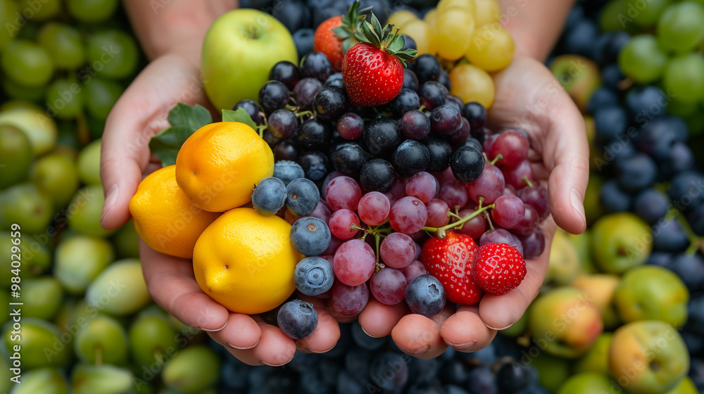 Close-up of a dedicated farmer hand-selecting a variety of fresh, premium quality fruits. Artisanal farming and harvest concept. Close-up of a dedicated farmer hand-selecting a variety of fresh, premium quality fruits. Artisanal farming and harvest concept.