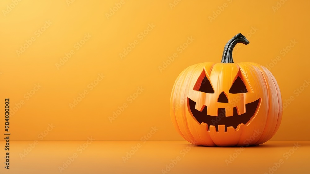 Joyful Halloween Pumpkin on Bright Orange Background Joyful Halloween Pumpkin on Bright Orange Background