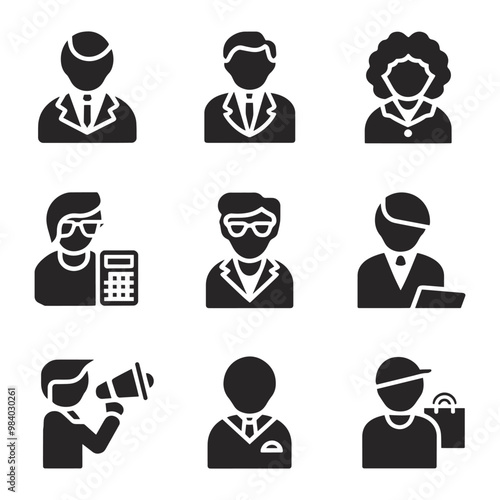 Set of Business Professionals in Various Work Scenarios. Vector Illustrations of Office Characters and Employee Icons 