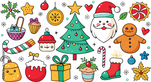 Christmas elements collection in hand drawn vector illustration, Print