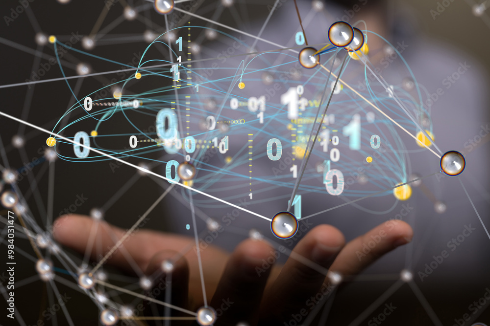 Global network. Blockchain. 3D illustration. Neural networks and artificial intelligence. Abstract  3d