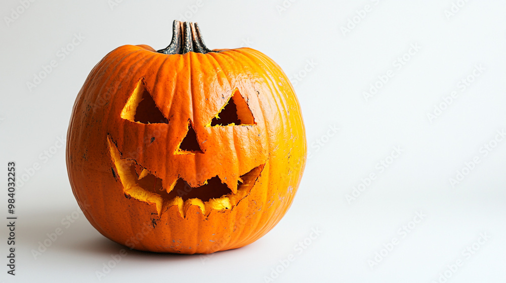 Carved Halloween pumpkin with a classic spooky face on a clean background Carved Halloween pumpkin with a classic spooky face on a clean background