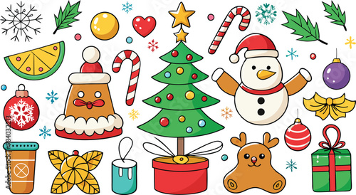 Christmas elements collection in hand drawn vector illustration, Print