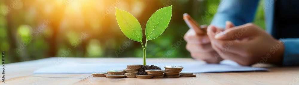 Financial planner reviewing environmental impact reports with clients, focusing on sustainable investments Financial planner reviewing environmental impact reports with clients, focusing on sustainable investments
