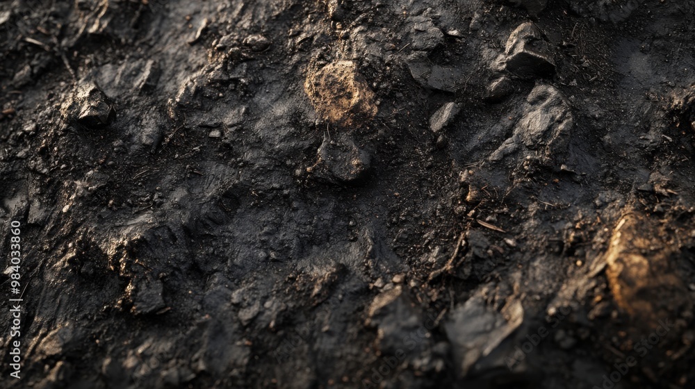 Rich dark soil with detailed texture showing layers of earth, freshly turned and ready for planting, creating a natural, organic scene Rich dark soil with detailed texture showing layers of earth, freshly turned and ready for planting, creating a natural, organic scene