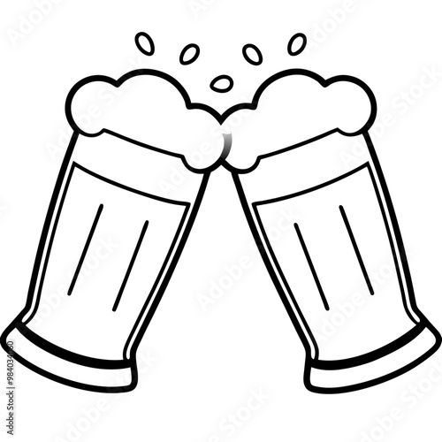 toasting beer glasses outline coloring book page line art drawing