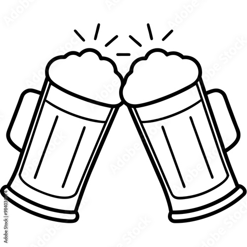 toasting beer glasses outline coloring book page line art drawing