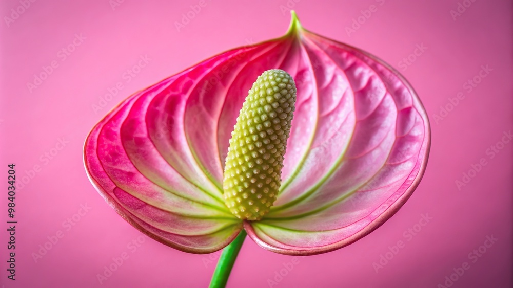 Anthurium pistachio flower on pink background Extreme Close-Up