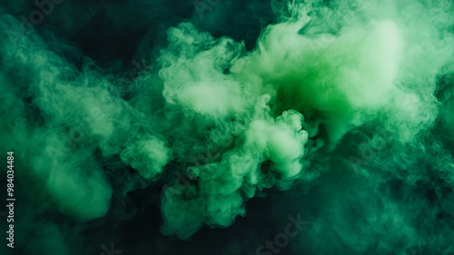 Mysterious green smoke swirling in the air, creating an eerie Halloween atmosphere at night