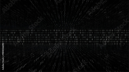Vector matrix background. Stream of binary code on screen. Data and technology, decryption and encryption, computer matrix background numbers 1,0. Coding or Hacker concept. Vector illustration